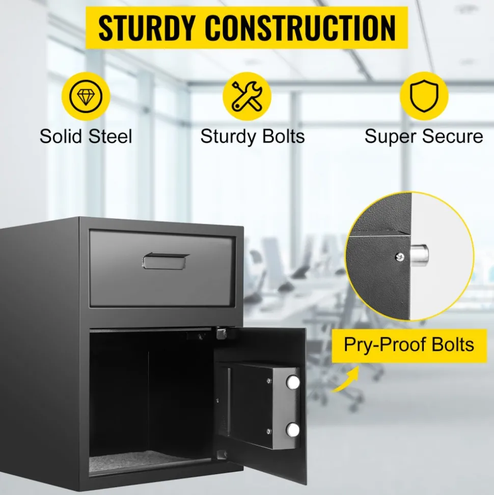 VEVOR Digital Depository Safe 1.7 Cubic Feet Made of Carbon Steel Electronic Code Lock Depository Safe with Deposit Slot with Two Emergency Keys Depository Box for Home Hotel Restaurant and Office