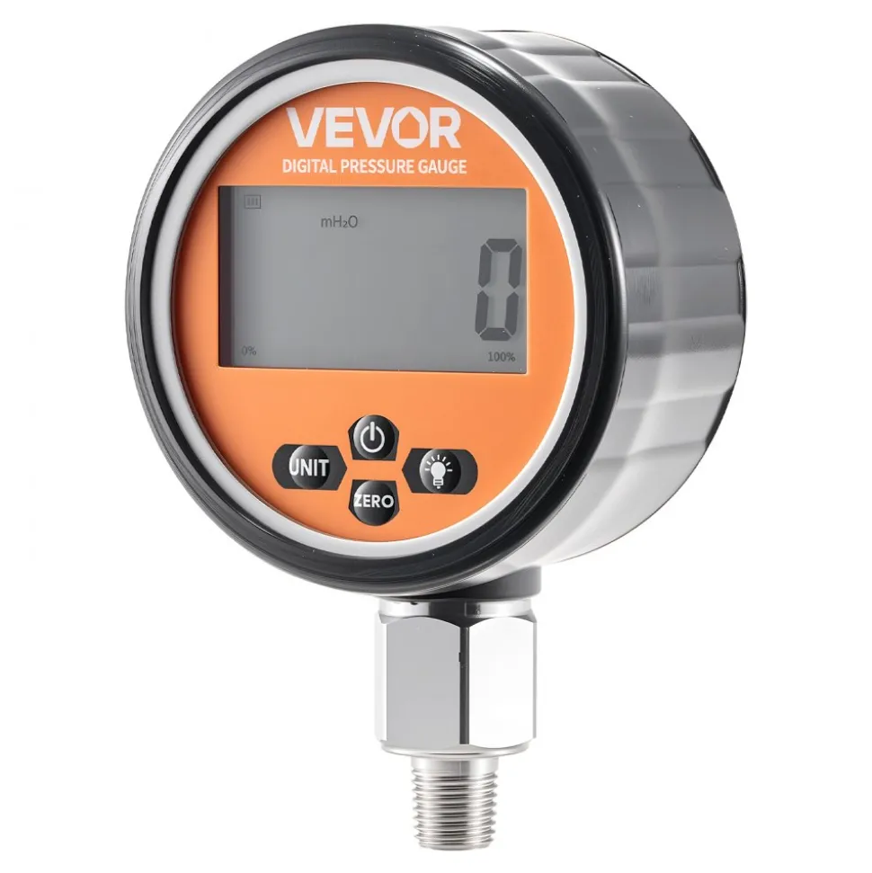 VEVOR Digital Hydraulic Pressure Gauge, 0-10000 PSI (0-700 Bar) Hydraulic Pressure Sensor, Manometer Tester with 1/4 inch NPT Base Entry for Excavator Construction Machinery, Stainless Steel Housing