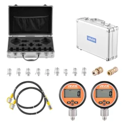VEVOR Digital Hydraulic Pressure Test Coupling Kit, 10000 PSI Pressure Gauge Manometer Tester with 2 Gauges, 9 Test Couplings, 2 Quick-Release Couplers, 2 Hoses for Excavator Construction Machinery