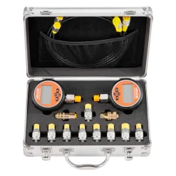 VEVOR Digital Hydraulic Pressure Test Coupling Kit, 10000 PSI Pressure Gauge Manometer Tester with 2 Gauges, 9 Test Couplings, 2 Quick-Release Couplers, 2 Hoses for Excavator Construction Machinery