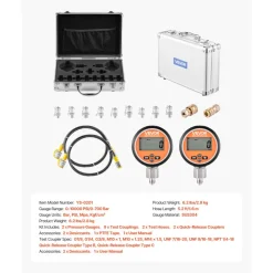 VEVOR Digital Hydraulic Pressure Test Coupling Kit, 10000 PSI Pressure Gauge Manometer Tester with 2 Gauges, 9 Test Couplings, 2 Quick-Release Couplers, 2 Hoses for Excavator Construction Machinery