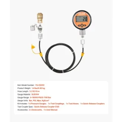 VEVOR Digital Hydraulic Pressure Test Coupling Kit, 10000 PSI Pressure Gauge Manometer Tester with 1 Gauge, 1 Test Coupling, 1 Quick-Release Coupler, and 1 Hose for Excavator Construction Machinery