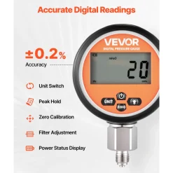 VEVOR Digital Hydraulic Pressure Test Coupling Kit, 10000 PSI Pressure Gauge Manometer Tester with 1 Gauge, 1 Test Coupling, 1 Quick-Release Coupler, and 1 Hose for Excavator Construction Machinery