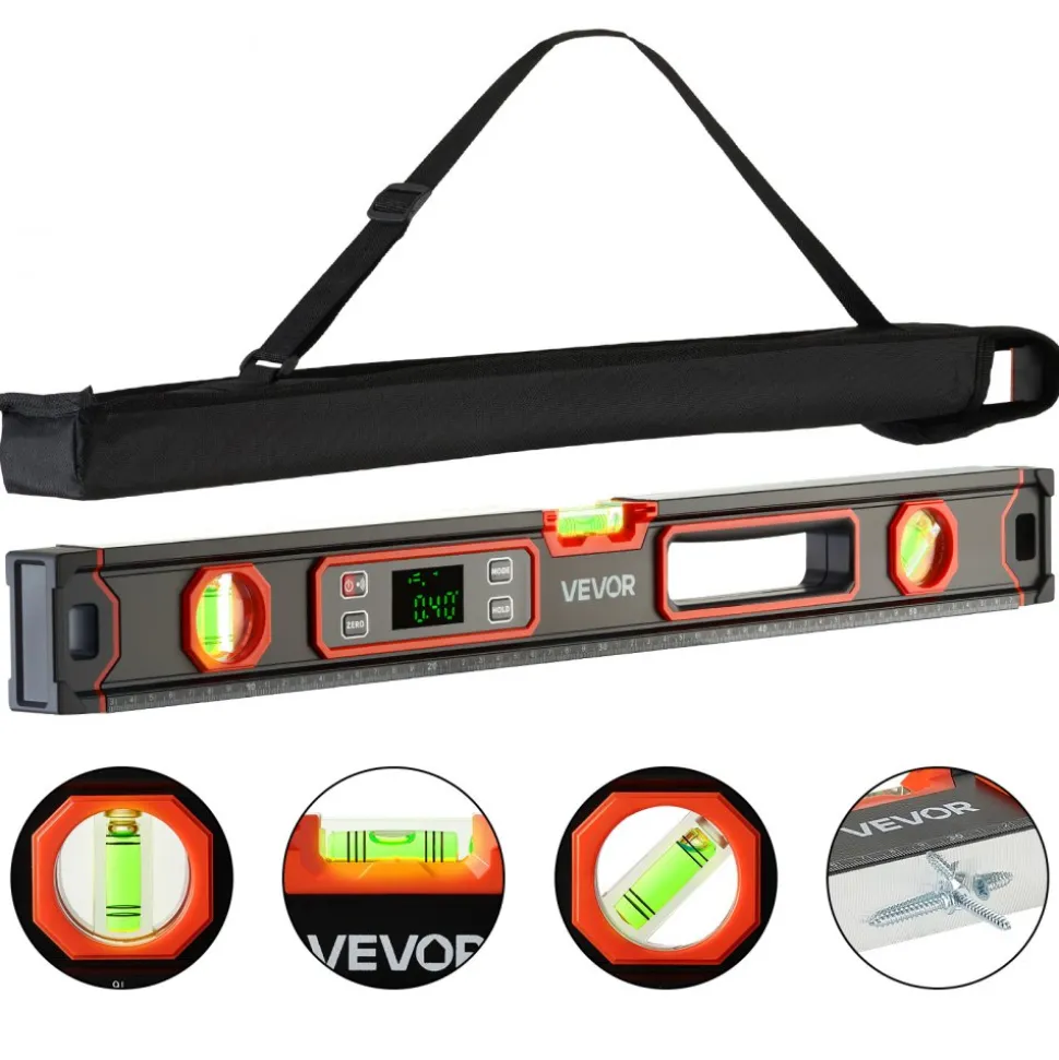 VEVOR Digital Level, 24 in Length, Magnetic Electronic Level with LED Backlit Display, 360° Electronic Leveler Tool with 0°/45°/90° Bubble Vials, IP54 Rating for Construction Carpentry Home Renovation