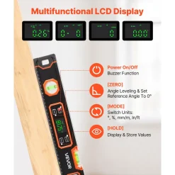 VEVOR Digital Level, 24 in Length, Magnetic Electronic Level with LED Backlit Display, 360° Electronic Leveler Tool with 0°/45°/90° Bubble Vials, IP54 Rating for Construction Carpentry Home Renovation