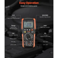 VEVOR Digital Multimeter, 6000-Count TRMS DC/AC Voltmeter Current Tester, Auto-Ranging Multimeter for Current Voltage Resistance Capacitance Temperature Diodes Continuity Low Impedance Measurment
