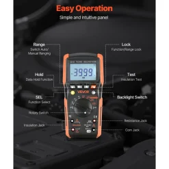 VEVOR Digital Multimeter, 4000-Count TRMS Voltmeter Ohmmeter, 1000V AC/DC Voltage Tester with Switchable Auto/Manual Range for Voltage, Resistance, and Continuity Measurment