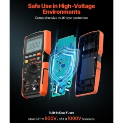 VEVOR Digital Multimeter, 4000-Count TRMS Voltmeter Ohmmeter, 1000V AC/DC Voltage Tester with Switchable Auto/Manual Range for Voltage, Resistance, and Continuity Measurment