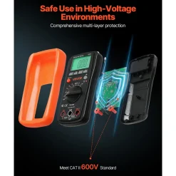 VEVOR Digital Multimeter, 4000-Count TRMS DC/AC Voltmeter Current Tester, Auto-Ranging Multimeter for Current Voltage Resistance Capacitance Temperature Diodes Continuity Duty-Cycle Measurments