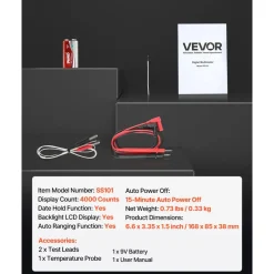 VEVOR Digital Multimeter, 4000-Count TRMS DC/AC Voltmeter Current Tester, Auto-Ranging Multimeter for Current Voltage Resistance Capacitance Temperature Diodes Continuity Duty-Cycle Measurments