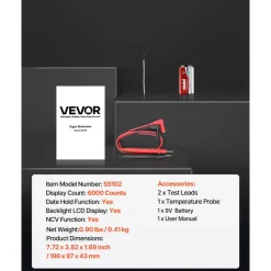 VEVOR Digital Multimeter, 6000-Count TRMS DC/AC Voltmeter Current Tester, Professional NCV Multimeter for Current Voltage Resistance Capacitance Duty-Cycle Tempetature Diodes Continuity Live Wire Test