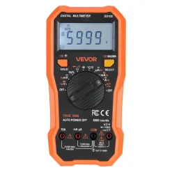 VEVOR Digital Multimeter, 6000-Count TRMS DC/AC Voltmeter Current Tester, Professional NCV Multimeter for Current Voltage Resistance Capacitance Duty-Cycle Tempetature Diodes Continuity Live Wire Test
