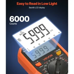 VEVOR Digital Multimeter, 6000-Count TRMS DC/AC Voltmeter Current Tester, Professional NCV Multimeter for Current Voltage Resistance Capacitance Duty-Cycle Tempetature Diodes Continuity Live Wire Test