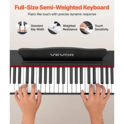VEVOR Digital Piano 88 Keys Semi Weighted Full Size Keyboard Stand Black, for Beginners, 600 Tones, 600 Rhythms, Electric Piano, with Sustain Pedal, Speaker, Headphone Jack, USB/MIDI, Power Adapter