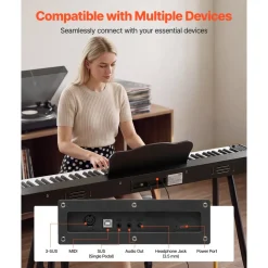 VEVOR Digital Piano 88 Keys Semi Weighted Full Size Keyboard Stand Black, for Beginners, 600 Tones, 600 Rhythms, Electric Piano, with Sustain Pedal, Speaker, Headphone Jack, USB/MIDI, Power Adapter