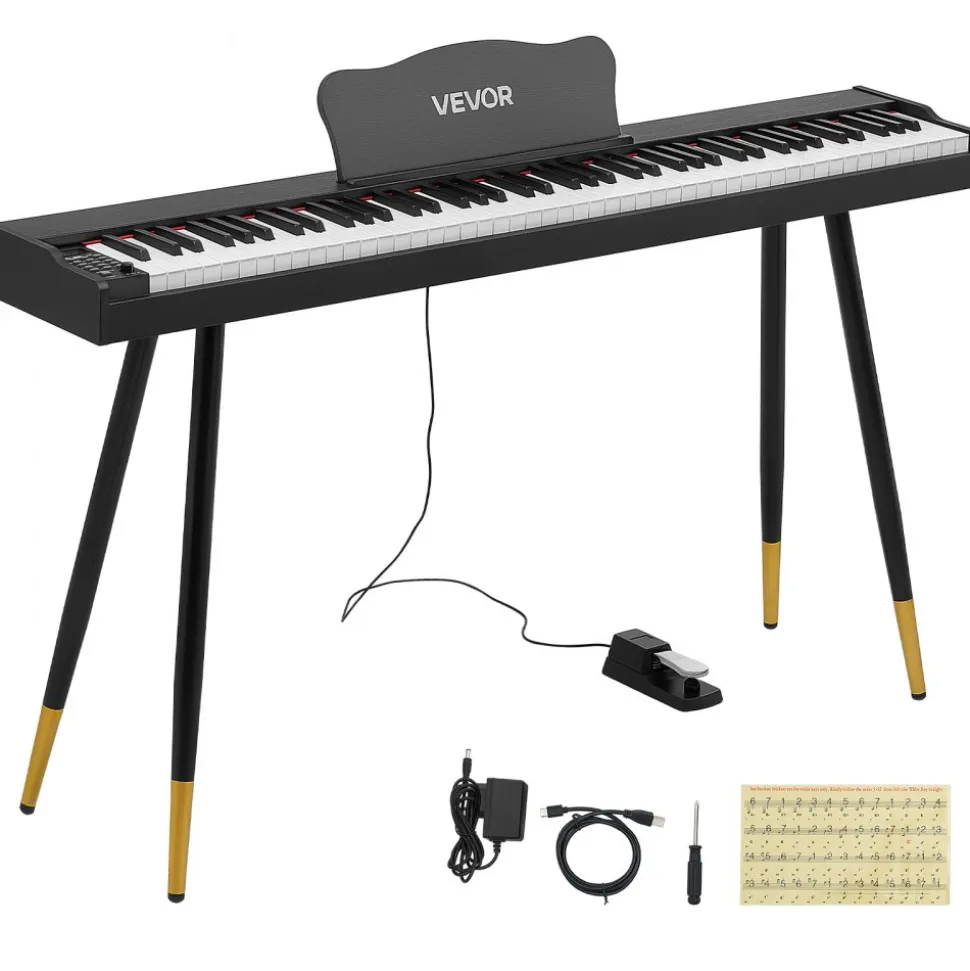 VEVOR Digital Piano 88 Keys Semi Weighted Full Size Keyboard Stand Black, for Beginners, 600 Tones, 600 Rhythms, Electric Piano, with Sustain Pedal, Speaker, Headphone Jack, USB/MIDI, Power Adapter