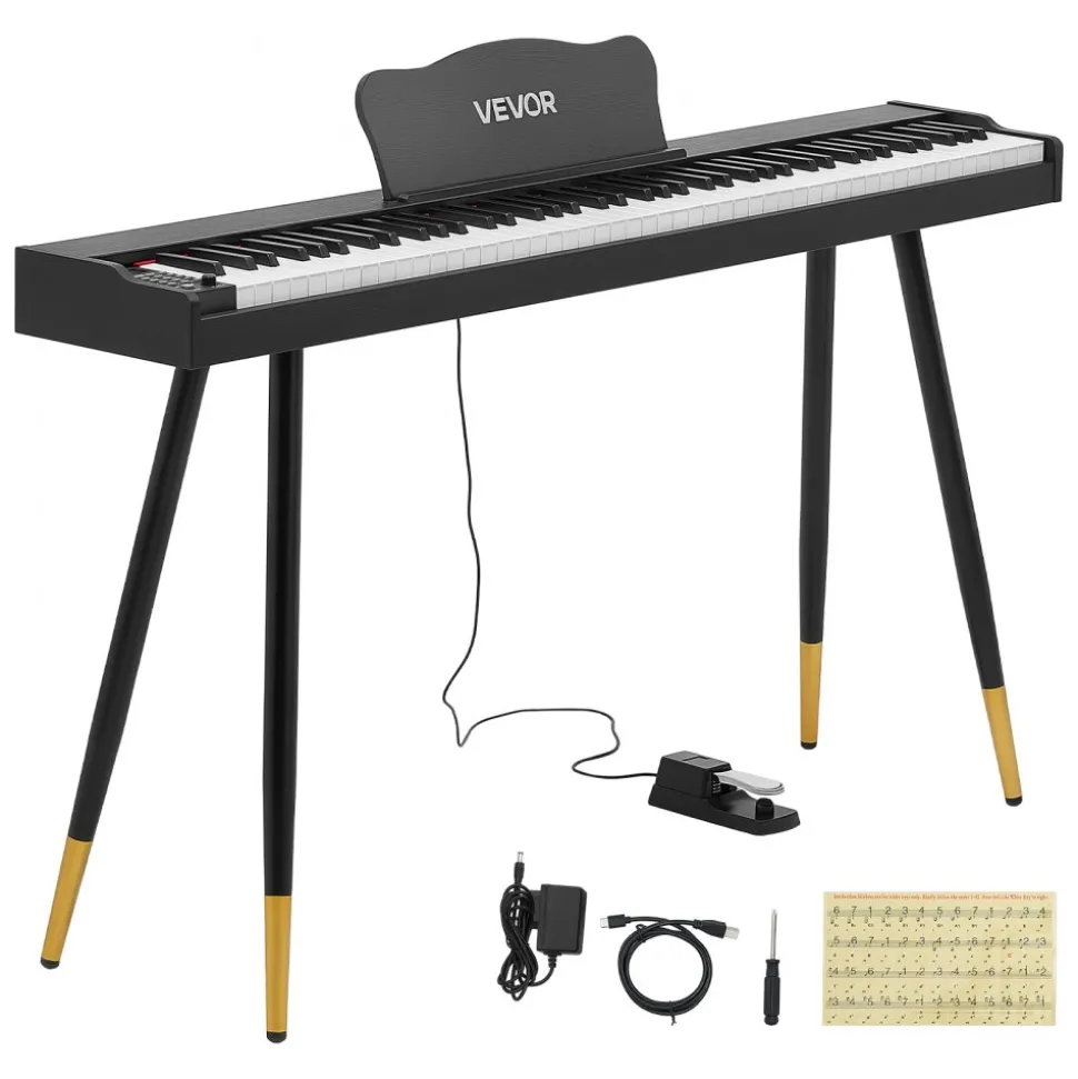 VEVOR Digital Piano 88 Keys Semi Weighted Full Size Keyboard Stand Black, for Beginners, 600 Tones, 600 Rhythms, Electric Piano, with Sustain Pedal, Speaker, Headphone Jack, USB/MIDI, Power Adapter