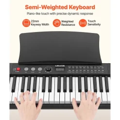 VEVOR Digital Piano 61 Keys Semi Weighted Keyboard Portable Stand Bench, for Beginners, 128 Tones, 128 Rhythms, Dual Power Supply Electronic Piano, with Pedal, Headphone Jack, USB/MIDI, Music Stand