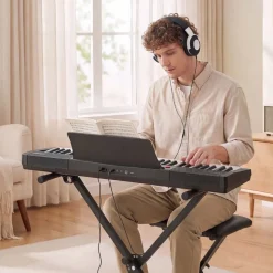 VEVOR Digital Piano 61 Keys Semi Weighted Keyboard Portable Stand Bench, for Beginners, 128 Tones, 128 Rhythms, Dual Power Supply Electronic Piano, with Pedal, Headphone Jack, USB/MIDI, Music Stand