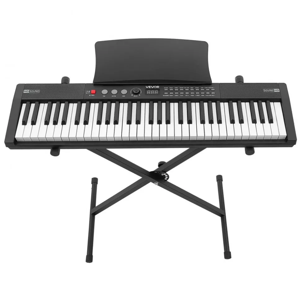VEVOR Digital Piano 61 Keys Semi Weighted Keyboard Portable Stand Bench, for Beginners, 128 Tones, 128 Rhythms, Dual Power Supply Electronic Piano, with Pedal, Headphone Jack, USB/MIDI, Music Stand
