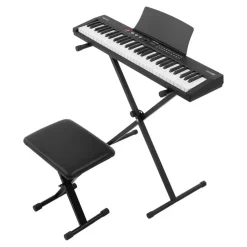 VEVOR Digital Piano 61 Keys Semi Weighted Keyboard Portable Stand Bench, for Beginners, 128 Tones, 128 Rhythms, Dual Power Supply Electronic Piano, with Pedal, Headphone Jack, USB/MIDI, Music Stand
