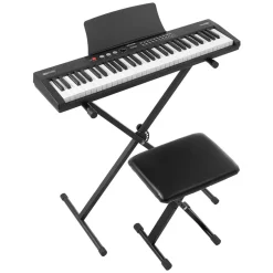 VEVOR Digital Piano 61 Keys Semi Weighted Keyboard Portable Stand Bench, for Beginners, 128 Tones, 128 Rhythms, Dual Power Supply Electronic Piano, with Pedal, Headphone Jack, USB/MIDI, Music Stand