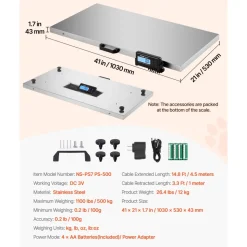 VEVOR Digital Postal Scale, 0.2 lbs Dual Accuracy, 1100 lbs Commercial Weight Scale with Hold/Tare Function & LCD Display, Fit for Packages, Postage, Luggage, Battery and Power Adapter Included