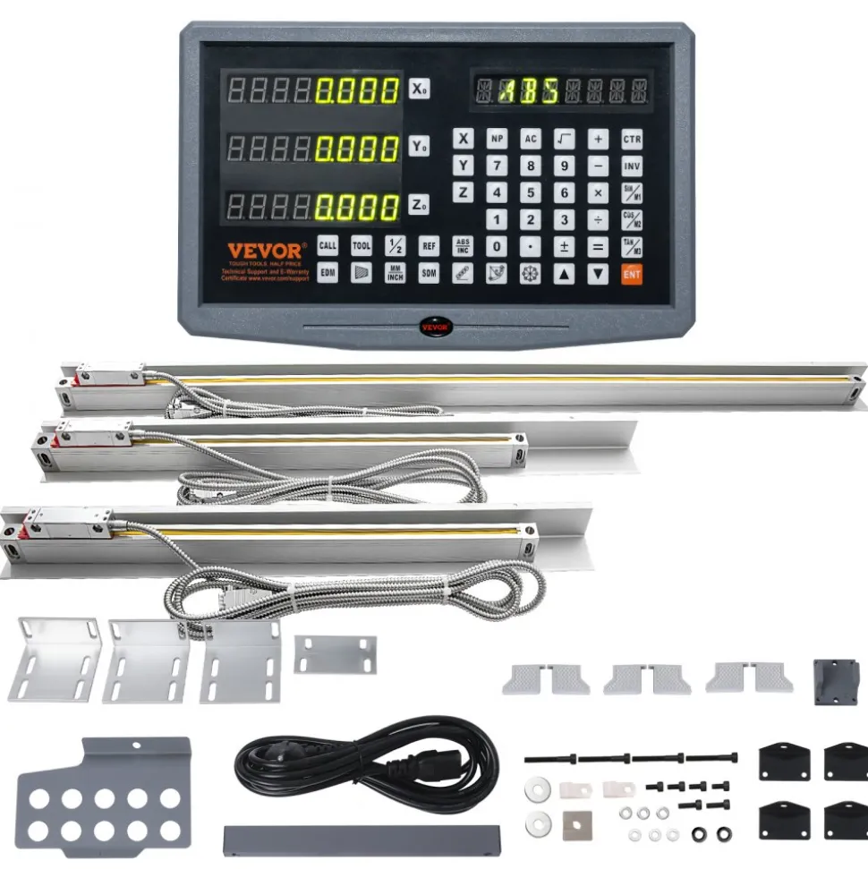 VEVOR Digital Readout 16 inch & 18 inch & 38 inch Linear Scale 3 Axis DRO Display Kit Multifunctional Crystal-Clear Display Precision 5μm Read Head