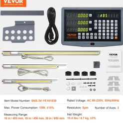 VEVOR Digital Readout 16 inch & 18 inch & 38 inch Linear Scale 3 Axis DRO Display Kit Multifunctional Crystal-Clear Display Precision 5μm Read Head