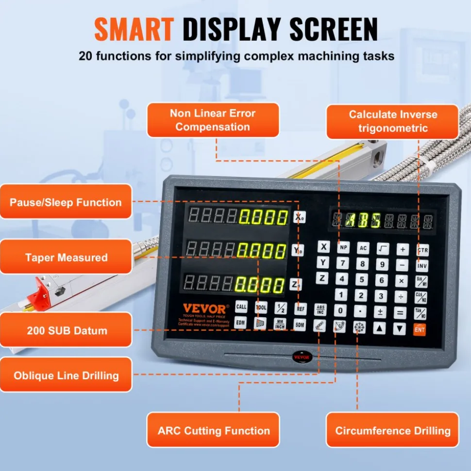 VEVOR Digital Readout 10'' & 20'' & 24'' Linear Scale 3 Axis DRO Display Kit