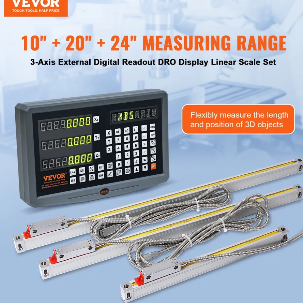 VEVOR Digital Readout 10'' & 20'' & 24'' Linear Scale 3 Axis DRO Display Kit