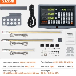 VEVOR Digital Readout 10'' & 20'' & 24'' Linear Scale 3 Axis DRO Display Kit