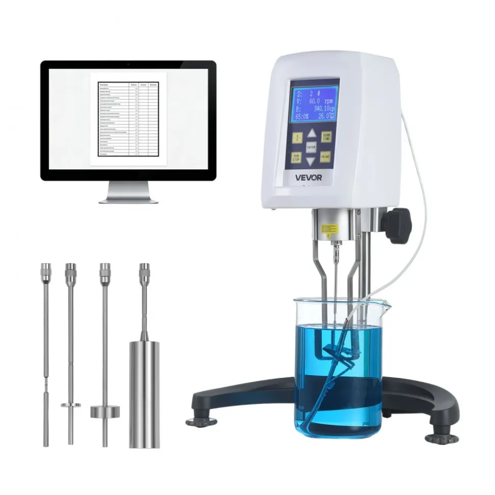 VEVOR Digital Rotary Viscometer, 10-2,000,000 mPa.s(cP), ±2% Accuracy, 100-240V Digital Rotational Viscosity Meter with 4 Rotors and Temperature Probe, LCD Display, Lab Viscometer for Fluid Testing