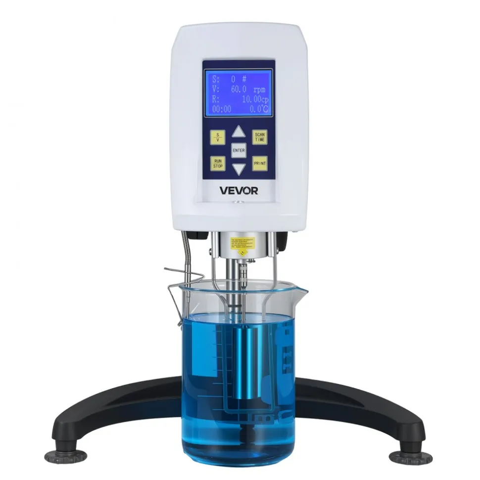 VEVOR Digital Rotary Viscometer, 10-2,000,000 mPa.s(cP), ±2% Accuracy, 100-240V Digital Rotational Viscosity Meter with 4 Rotors and Temperature Probe, LCD Display, Lab Viscometer for Fluid Testing