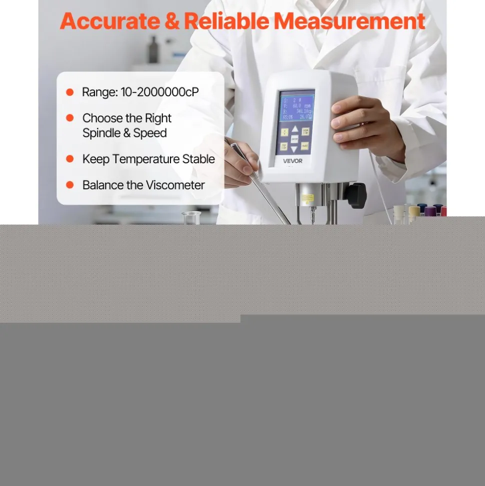 VEVOR Digital Rotary Viscometer, 10-2,000,000 mPa.s(cP), ±2% Accuracy, 100-240V Digital Rotational Viscosity Meter with 4 Rotors and Temperature Probe, LCD Display, Lab Viscometer for Fluid Testing