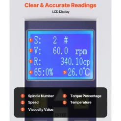 VEVOR Digital Rotary Viscometer, 10-2,000,000 mPa.s(cP), ±2% Accuracy, 100-240V Digital Rotational Viscosity Meter with 4 Rotors and Temperature Probe, LCD Display, Lab Viscometer for Fluid Testing