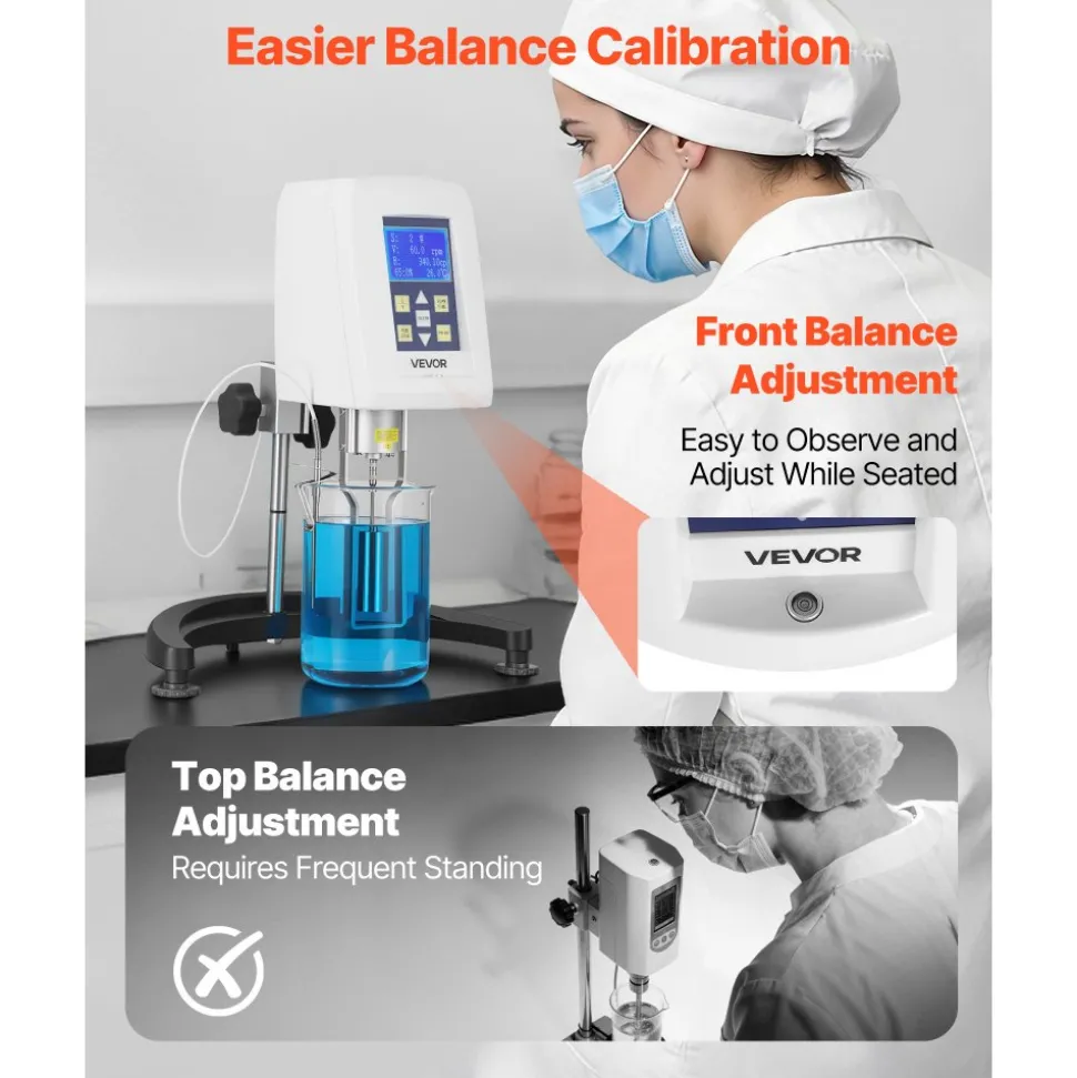 VEVOR Digital Rotary Viscometer, 10-2,000,000 mPa.s(cP), ±2% Accuracy, 100-240V Digital Rotational Viscosity Meter with 4 Rotors and Temperature Probe, LCD Display, Lab Viscometer for Fluid Testing