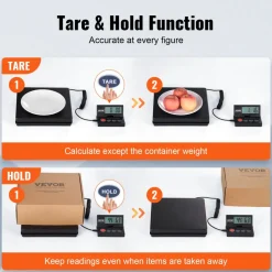 VEVOR Digital Shipping Scale, 110 lbs x 0.07 oz. Heavy Duty Postal Scale with Timer, Tare, Hold Function, 90° Foldable LCD Screen Package Scale for Laggage, Home, Post Office, AC/DC Powered, FCC Liste