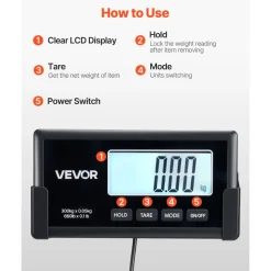 VEVOR Digital Shipping Scale, 0.1 lbs High Accuracy, 660 lbs Postal Scale with LCD Display, Hold/Tare Function & AC/DC Power Supply, Fit for Packages, Postage, Luggage, Battery & Adapter Included