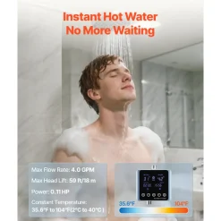 VEVOR Digital Smart Instant Hot Water Recirculating Pump Kit, with Built-in Thermostat, Timer, Digital Screen, Under Sink Recirculation Circulation Circulator Pump System, for House Water Heaters