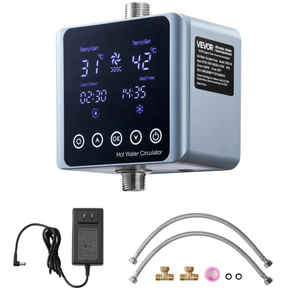 VEVOR Digital Smart Instant Hot Water Recirculating Pump Kit, with Built-in Thermostat, Timer, Digital Screen, Under Sink Recirculation Circulation Circulator Pump System, for House Water Heaters