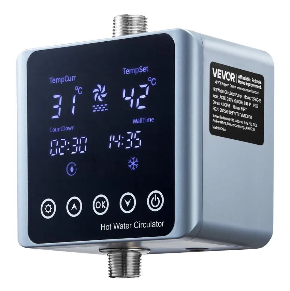 VEVOR Digital Smart Instant Hot Water Recirculating Pump Kit, with Built-in Thermostat, Timer, Digital Screen, Under Sink Recirculation Circulation Circulator Pump System, for House Water Heaters