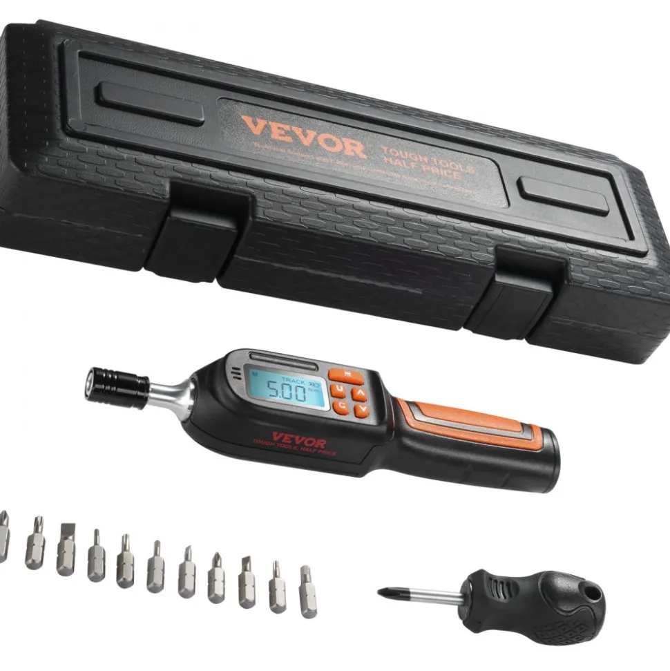 VEVOR Digital Torque Screwdriver, 1/4" Drive Screwdriver Torque Wrench, Electrician Torque Screwdriver with LCD, 2.65-70.67 in-lbs Torque Range, 0.01 N.m Increment Torque Screwdriver with Bits & Case