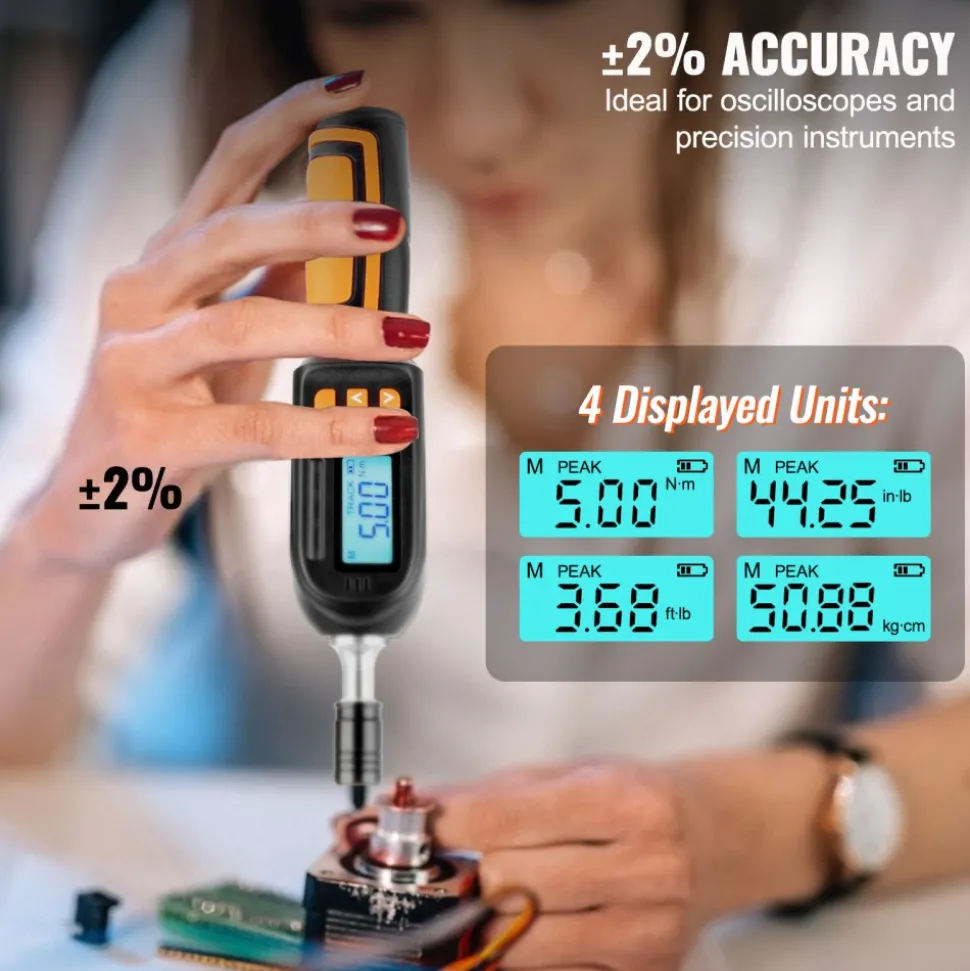 VEVOR Digital Torque Screwdriver, 1/4" Drive Screwdriver Torque Wrench, Electrician Torque Screwdriver with LCD, 2.65-70.67 in-lbs Torque Range, 0.01 N.m Increment Torque Screwdriver with Bits & Case