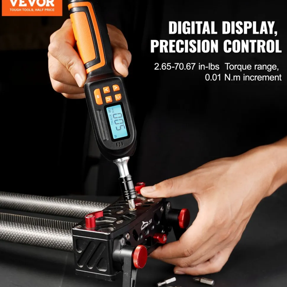 VEVOR Digital Torque Screwdriver, 1/4" Drive Screwdriver Torque Wrench, Electrician Torque Screwdriver with LCD, 2.65-70.67 in-lbs Torque Range, 0.01 N.m Increment Torque Screwdriver with Bits & Case