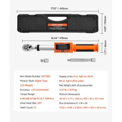 VEVOR Digital Torque Wrench, 3/8 Inch Drive, 0-99.57 lbf-ft / 0-135 N.m, 72-Tooth, ±2% High Accuracy Electronic Torque Wrench with Preset Value, Buzzer and LED Notification, for Automotive Motorcycle