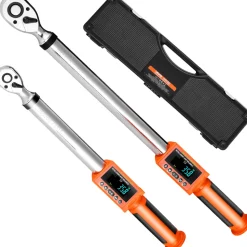 VEVOR Digital Torque Wrench Set, 2 Pieces, 1/2, 3/8 Inch Drive, 72-Tooth, ±2% High Accuracy Electronic Torque Wrench with Preset Value, Buzzer and LED Notification, for Automotive Motorcycle