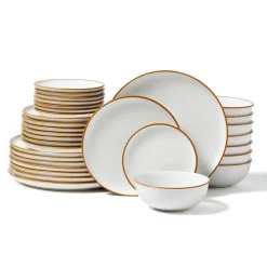 VEVOR Dinnerware Set, Service for 8 (32 PCS), Round Plates and Bowls Sets, Scratch Resistant Ceramic Dinner Ware, Dishwasher and Microwave Suitable Kitchen Dish, for Dessert Salad Soup Pasta, White