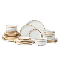 VEVOR Dinnerware Set, Service for 8 (32 PCS), Round Plates and Bowls Sets, Scratch Resistant Ceramic Dinner Ware, Dishwasher and Microwave Suitable Kitchen Dish, for Dessert Salad Soup Pasta, White