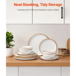 VEVOR Dinnerware Set, Service for 4 (12 PCS), Round Plates and Bowls Sets, Scratch Resistant Ceramic Dinner Ware, Dishwasher and Microwave Suitable Kitchen Dish, for Dessert Salad Soup Pasta, White